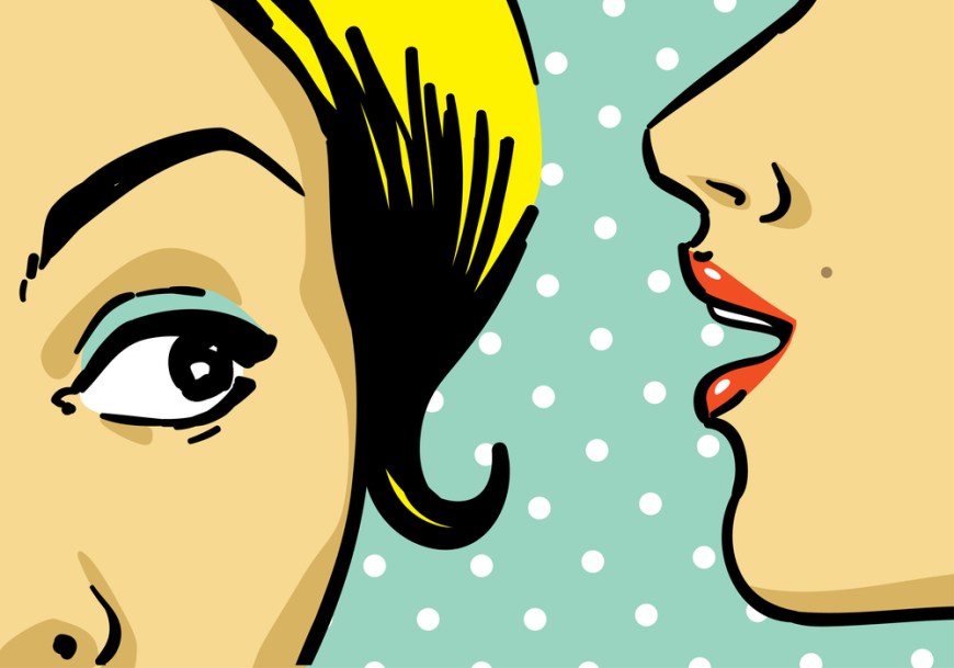 woman telling secrets, pop art retro style illustration